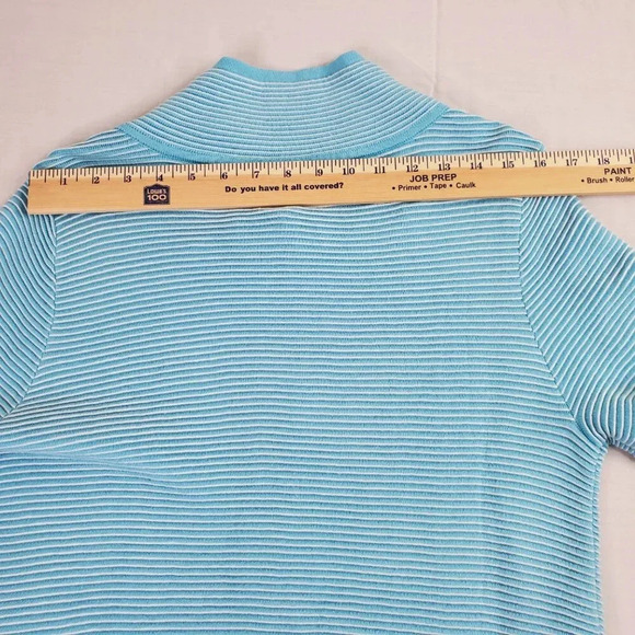 Soft Surroundings Corcovado Zip Sweater Womens Medium Blue White Ribbed Long - Picture 11 of 16